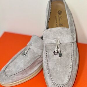Loro Piana Light Gray Suede Loafers